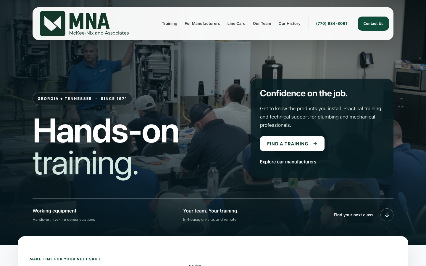 McKee-Nix training homepage with the new MNA identity and class discovery